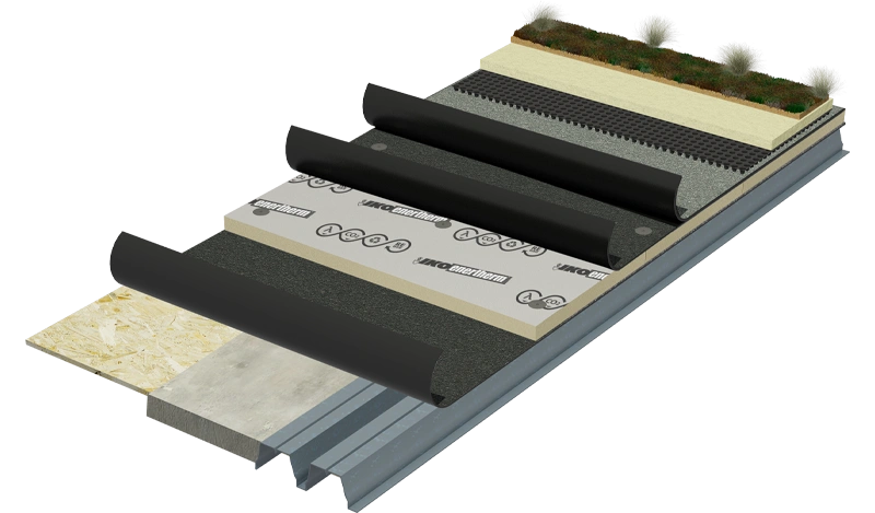 3D tweelaags mechanisch bevestigd iko roofgarden 4 app atelia
